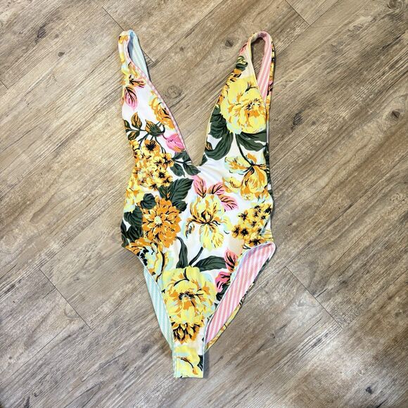Maaji M STRIPES Floral Kristin Reversible Swimsuit * FLAWED* Seam Repair 1/4 In - Picture 12 of 14